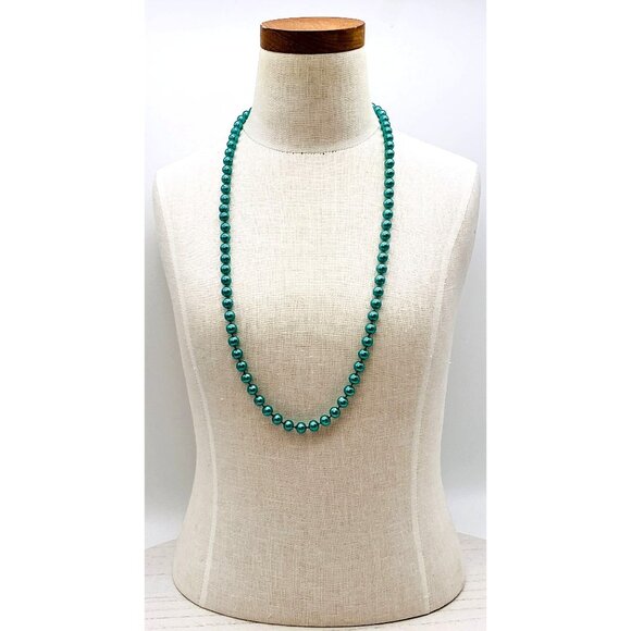 Vintage-Style Aqua Faux Pearl Beaded Necklace - Picture 2 of 4
